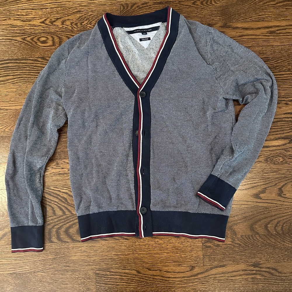 Tommy Hilfiger Gray Cardigan with Navy Trim